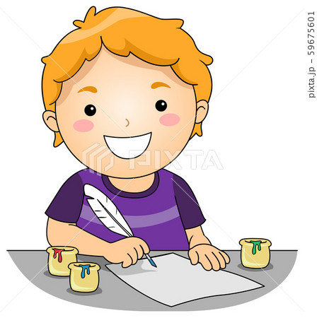Kid Boy Quill Pen Colored Ink Illustration Kid Boy Quill Pen Colored Ink Illustration 59675601