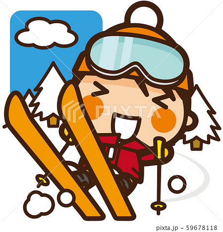 がっこうkids スキー女子 冬スポーツのイラスト素材
