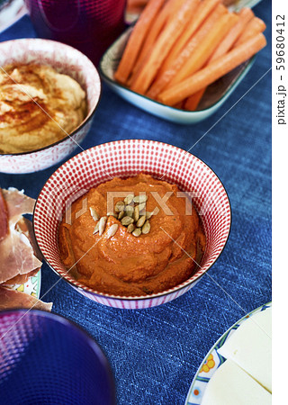 appetizers on a colorful set table 59680412