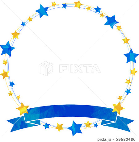 星 フレーム サークル リボン イラスト 切り絵風 クリスマス リース Star 七夕のイラスト素材