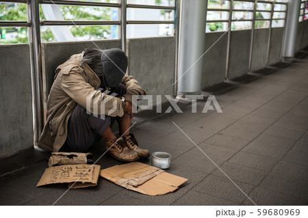 Sad Homeless old man in city Sad Homeless old man in city 59680969