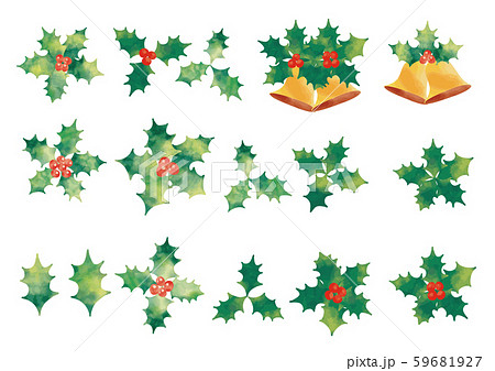 水彩風 クリスマス柊とベル素材のイラスト素材 59681927 Pixta