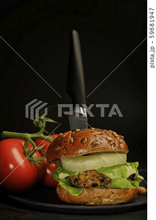 Veggie vegan portabello black bean chickpea burger 59681947