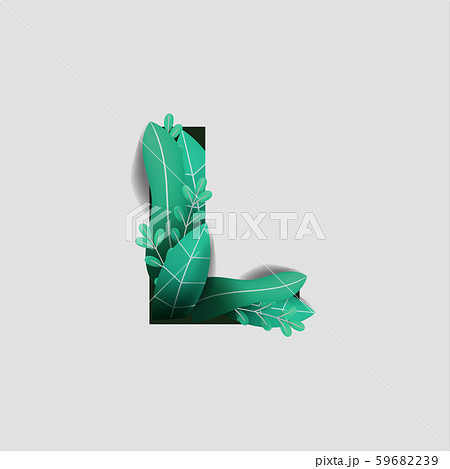 Letter L Paper Cut Style Design With Green Leaf Beautiful Ornament Handcraft White Background. Vector Stock Illustration 59682239