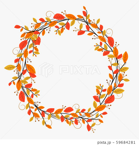 Circle Vintage Flat Lay Floral Red, Orange, And Yellow Leave With White Background Wedding Invantion Card Template Vector Stock Illustration 59684281
