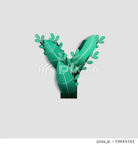 Letter Y Paper Cut Style Design With Green Leaf Beautiful Ornament Handcraft White Background. Vector Stock Illustration 59684283