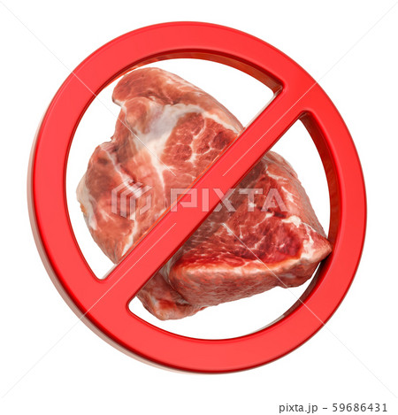 No Meat. Forbidden sign with meat, 3D rendering No Meat. Forbidden sign with meat, 3D rendering 59686431