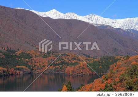 冠雪した白馬三山と晩秋の青木湖 冠雪した白馬三山と晩秋の青木湖 59688097