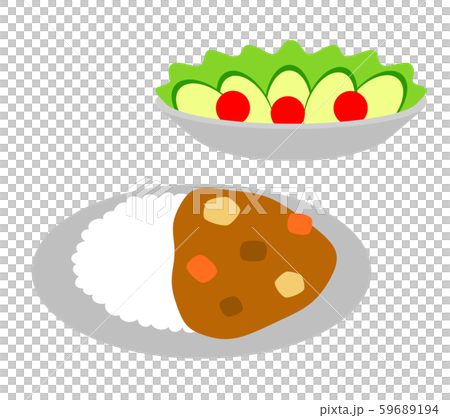 カレーとサラダのセットのイラスト素材