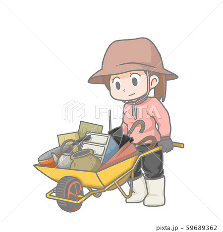 一輪車を押す女性のイラスト 59689362