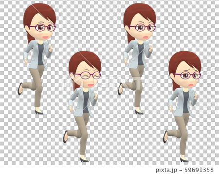 走る 女性 カジュアル ポニーテール 斜めのイラスト素材 59691358 Pixta