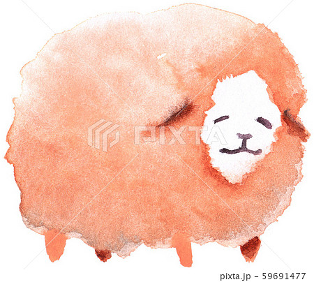ゆるい感じの水彩イラストの羊のイラスト素材