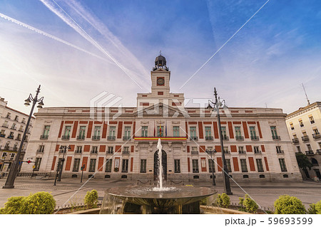 Madrid Spain, city skyline at Puerta del Sol and Clock Tower of Sun Gate 59693599