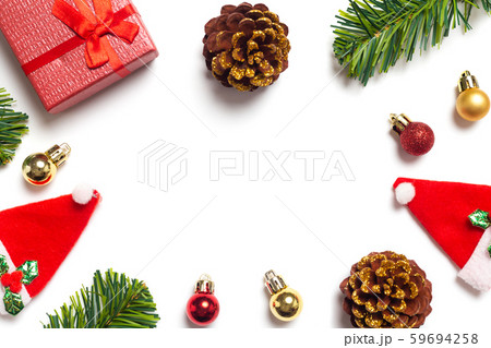 Top view Christmas composition. Gifts, Pine cones Top view Christmas composition. Gifts, Pine cones 59694258