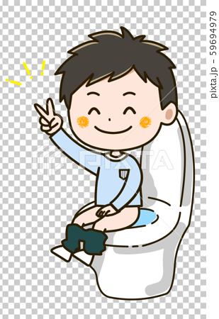 トイレに座る男の子 ポーズ イラストのイラスト素材