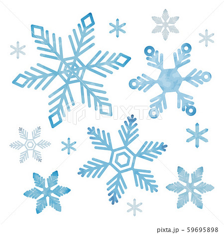 クリスマス 冬 雪の結晶 氷 オーナメント 水彩風 アナログ感のイラスト