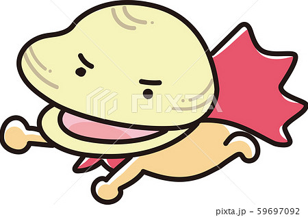 貝 キャラクター 全身 ヒーロー 飛ぶ マント マンガ シンプル 可愛い ハマグリ あさりのイラスト素材
