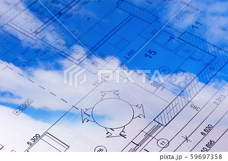 The floor plan of a house blueprint in the sky. The floor plan of a house blueprint in the sky. 59697358