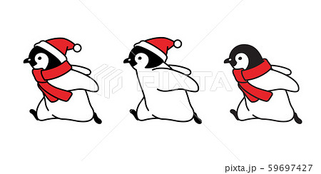 penguin vector Christmas Santa Claus hat icon logo running cartoon character illustration symbol graphic doodle design 59697427