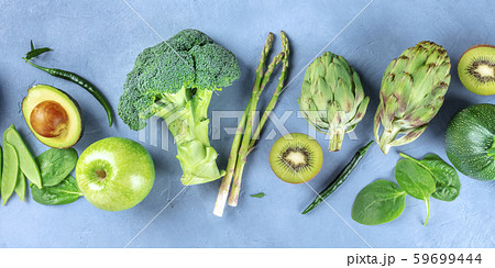 Green food panoramic overhead shot, fruit and Green food panoramic overhead shot, fruit and 59699444