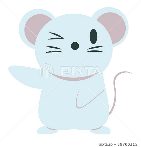 青ネズミ 赤差し色 片手を上げる 01のイラスト素材