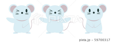 青ネズミ 赤差し色 セット01のイラスト素材