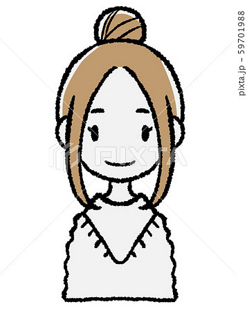 若い女性のシンプルな手描きアイコン おだんごヘアの女の子のイラスト素材
