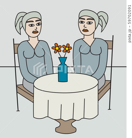 Two beautiful women twins with two beautiful flowers twins 59702091