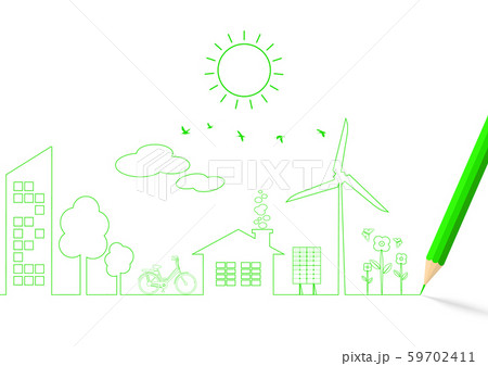 Green pencil drawing green earth environmental ecology concept background 59702411