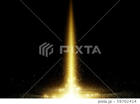 Falling gold glitter sparkle dust particles light beam on black background 59702414