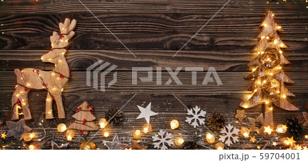 Christmas background with wooden decorations and 59704001