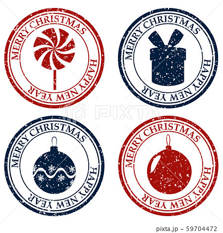 Merry Christmasand Happy New Year set dirty post stamp icon isolated on white vector 59704472