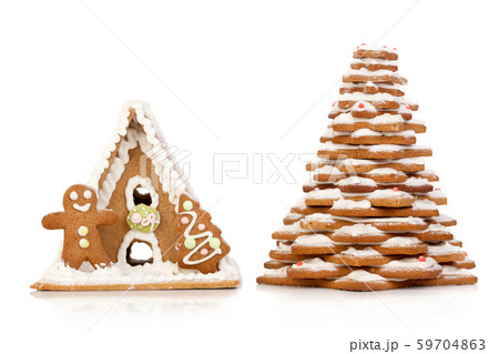 Gingerbread Christmas symbols on white background 59704863