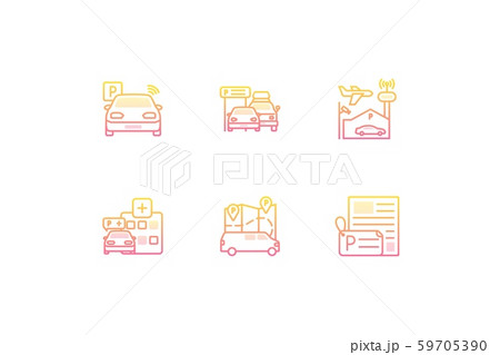 Parking Options gradient icon set which include Parking Station, Street, Airport, Hospital, Resident  Parking, Park and Rides icons. Linear vector illustrations for web. 59705390