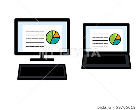 シンプルなパソコンのイラストセット 資料作成のイラスト素材