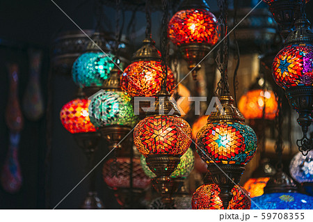 Turkey. Market With Many Traditional Colorful Handmade Turkish Lamps And Lanterns. Lanterns Hanging Turkey. Market With Many Traditional Colorful Handmade Turkish Lamps And Lanterns. Lanterns Hanging 59708355