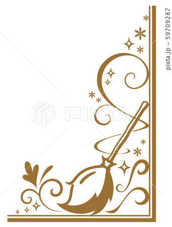 掃除 箒のエレガントなフレームイラスト パーツのイラスト素材