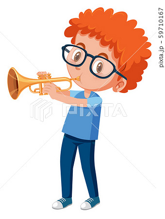 Red Haired Boy Playing Trumpetのイラスト素材