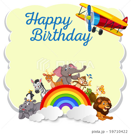 Wild animals on happy birthday template 59710422