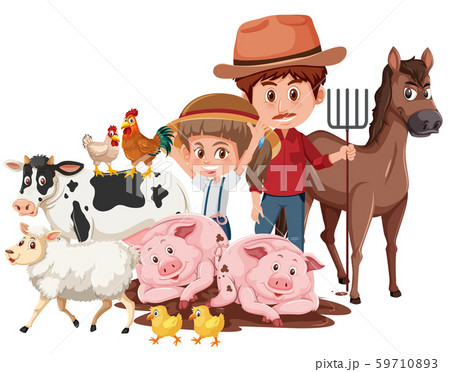 Farmer and farm animals 59710893