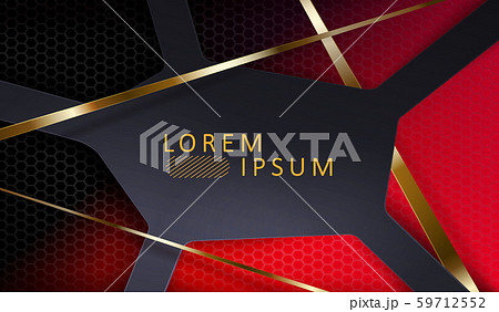 Geometric red composition with overlapping polygonal abstract frames and gold stripes with shadow. Geometric red composition with overlapping polygonal abstract frames and gold stripes with shadow. 59712552