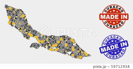 Mosaic Curacao Island Map of Industrial Elements and Made In Grunge Seal 59712938