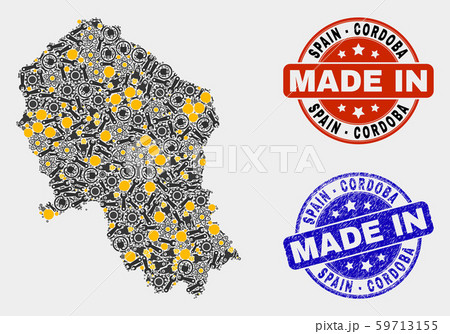 Mosaic Cordoba Spanish Province Map of Industrial Elements and Made In Grunge Stamp Mosaic Cordoba Spanish Province Map of Industrial Elements and Made In Grunge Stamp 59713155