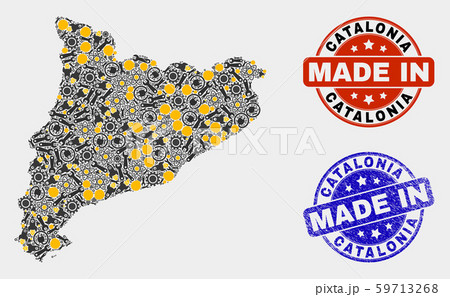 Mosaic Catalonia Map of Technology Elements and Made In Grunge Seal 59713268