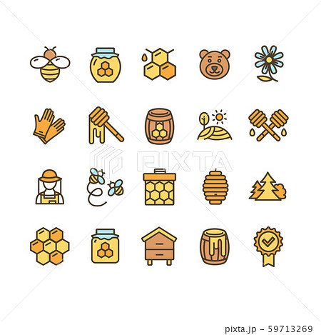 Honey Sign Color Thin Line Icon Set. Vector Honey Sign Color Thin Line Icon Set. Vector 59713269
