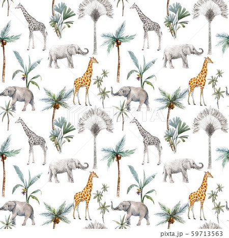 Watercolor Seamless Patterns With Safari のイラスト素材