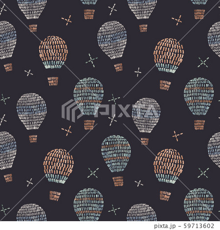 Watercolor vector seamless pattern with air baloons, sky, clouds, stars, in cute baby stitch 59713602
