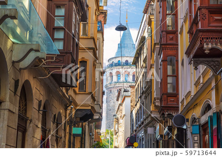 Old Istanbul street and the Galata Tower, Turkey Old Istanbul street and the Galata Tower, Turkey 59713644