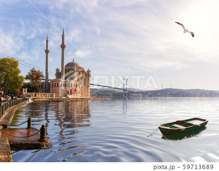 Ortakoy Mosque and the boat, beautiful view from Ortakoy Mosque and the boat, beautiful view from 59713689