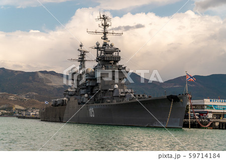Russia. Krasnodar region. The legendary light artillery cruiser Mikhail Kutuzov, now a Museum at the pier in Novorossiysk. 59714184
